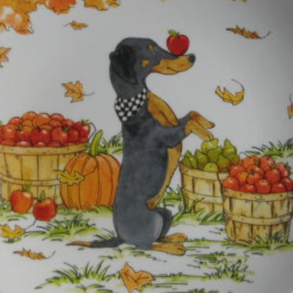 NWT Dog in Scarf Plate Fall Harvest Dachshund Doxin by Certified International - Picture 2 of 6